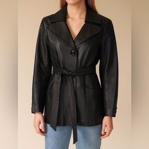 East 5th Vintage Black Leather Button Front Jacket Size Petite Medium